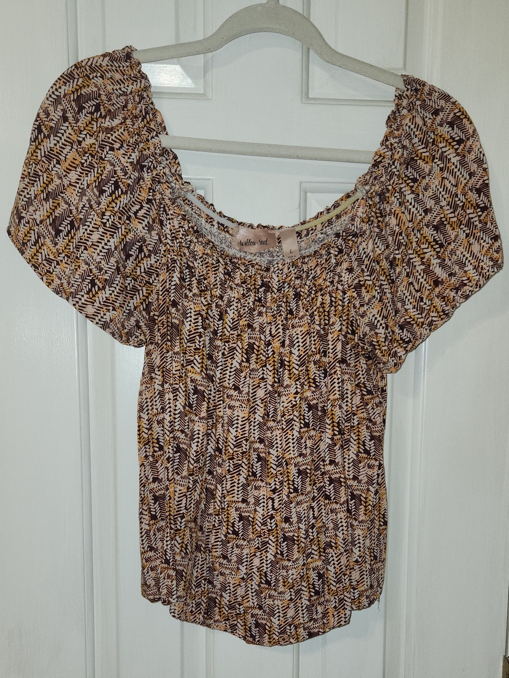 BUCKLE Willow & Root Smocked Square-Neck Top in Burgendy and Gold Print